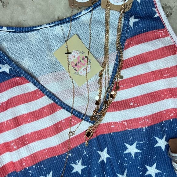 Stars and Stripes Waffle Knit Sleeveless Peplum Top V-neck 💗 - Picture 5 of 7